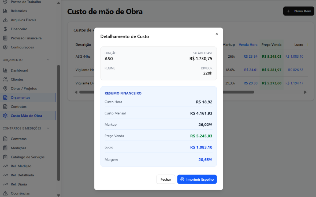 Calculadora de Custo de Mão de Obra