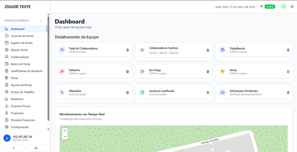 Painel da plataforma Zigger Segurança